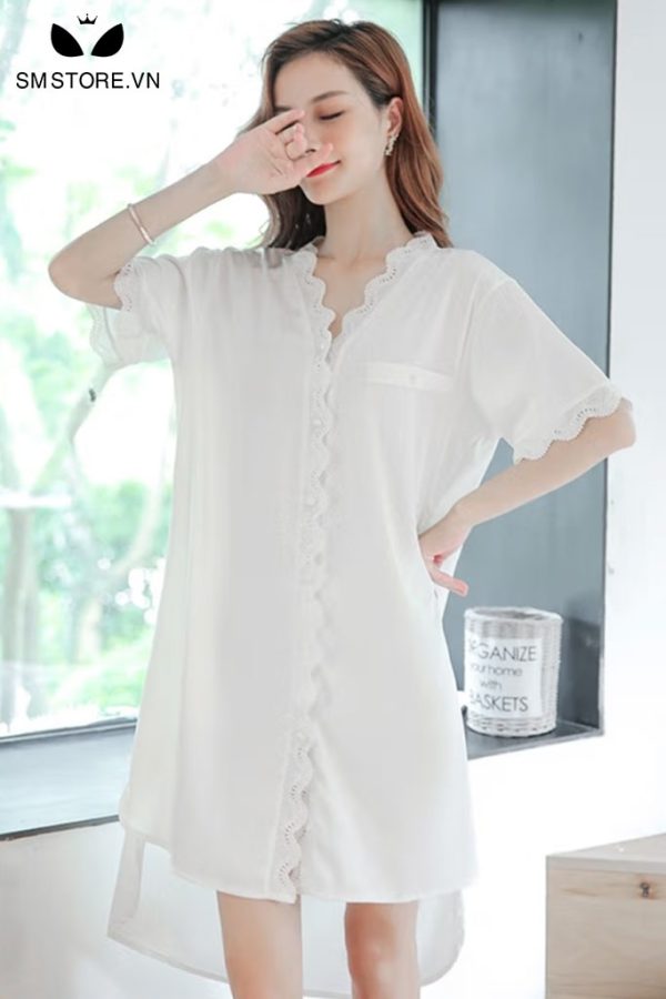 Xuyên thấu áo sơ mi trắng mặc ngủ vải mỏng dáng dài gợi cảm