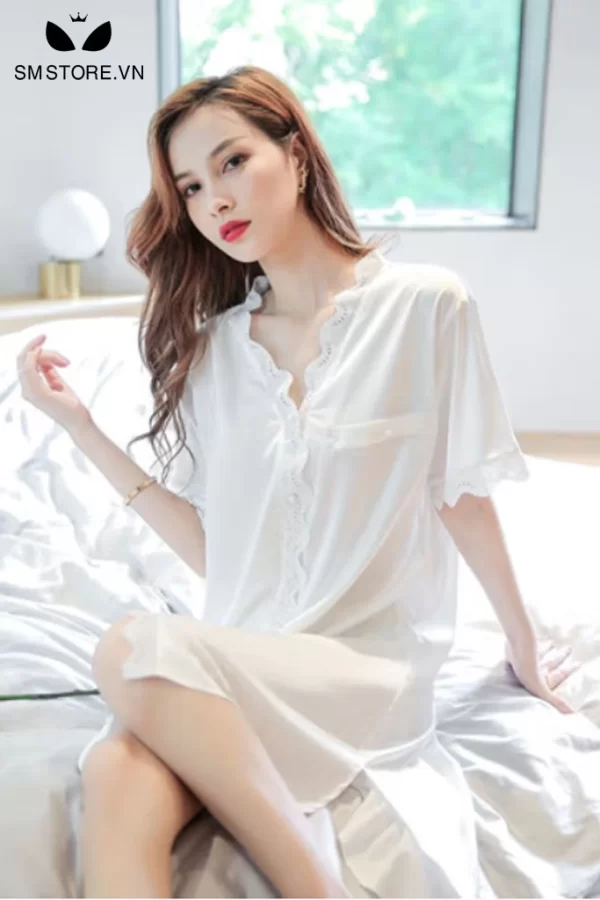 Xuyên thấu áo sơ mi trắng mặc ngủ vải mỏng dáng dài gợi cảm